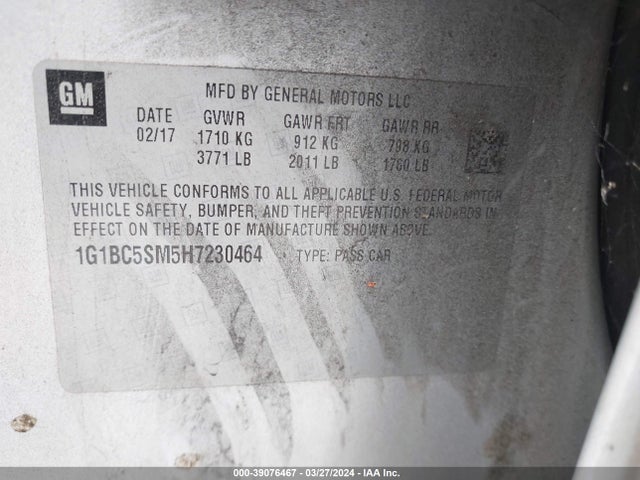 Chevrolet Cruze Ls Auto 2017 1G1BC5SM5H7230464 Image 9