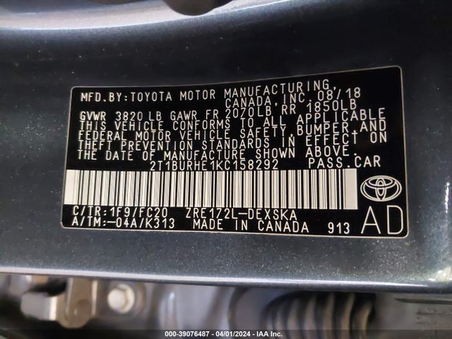 Toyota COROLLA SE 2019 2T1BURHE1KC158292 Image 9