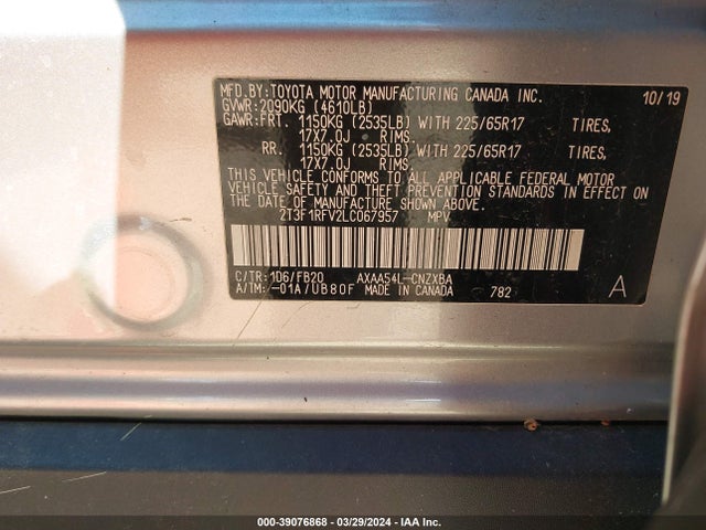 Toyota RAV4 LE 2020 2T3F1RFV2LC067957 Image 9