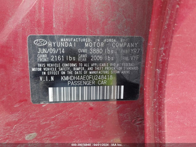 Hyundai ELANTRA SE 2015 KMHDH4AE0FU248418 Image 9