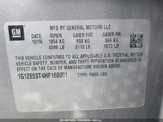 Chevrolet MALIBU 1LT 2017 1G1ZE5ST4HF168061 Image 9