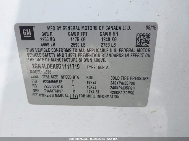 Chevrolet Equinox Ltz 2016 2GNALDEK6G1111719 Image 9