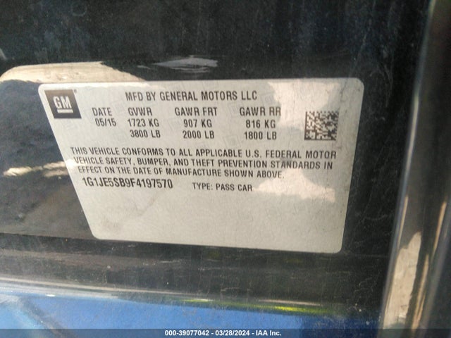 Chevrolet Sonic Ltz Auto 2015 1G1JE5SB9F4197570 Image 9