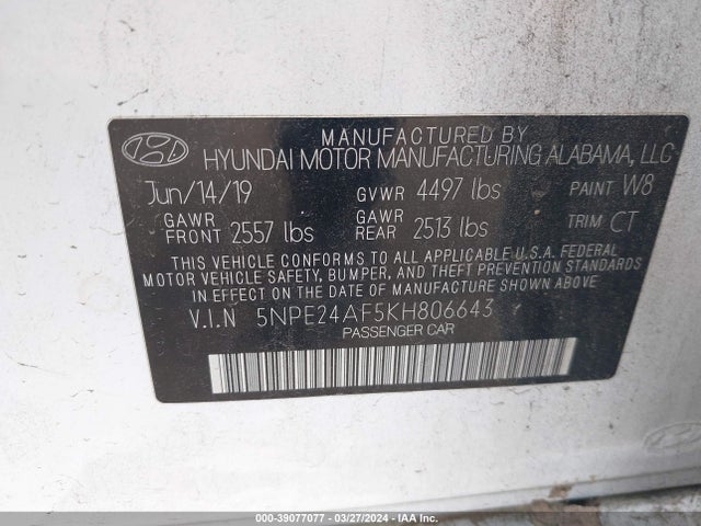 Hyundai SONATA SE 2019 5NPE24AF5KH806643 Image 9