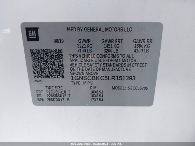 Chevrolet Tahoe 2wd Lt 2020 1GNSCBKC5LR151393 Image 9