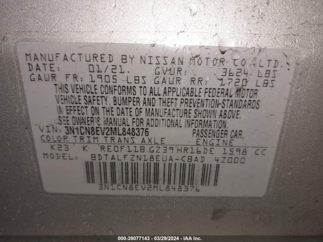 Nissan Versa Sv Xtronic Cvt 2021 3N1CN8EV2ML848376 Image 9