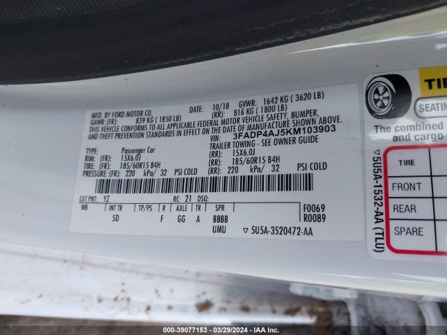 Ford FIESTA S 2019 3FADP4AJ5KM103903 Image 9