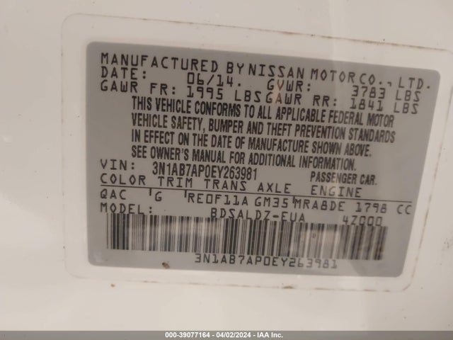Nissan SENTRA SV 2014 3N1AB7AP0EY263981 Image 9
