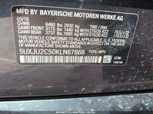 5UXJU2C50KLN67868 BMW X5 Xdrive50i