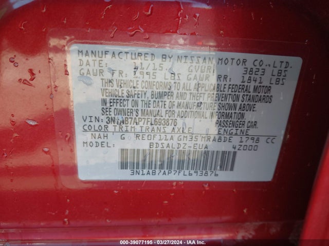 Nissan SENTRA SV 2015 3N1AB7AP7FL693876 Image 9