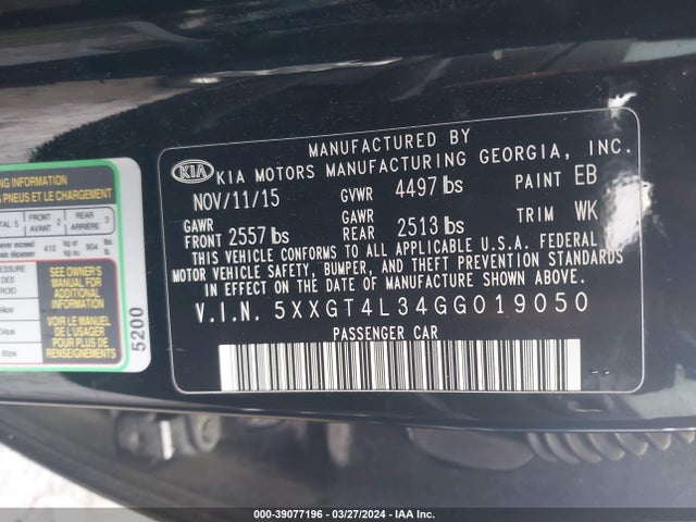 KIA Optima Lx 2016 5XXGT4L34GG019050 Image 9