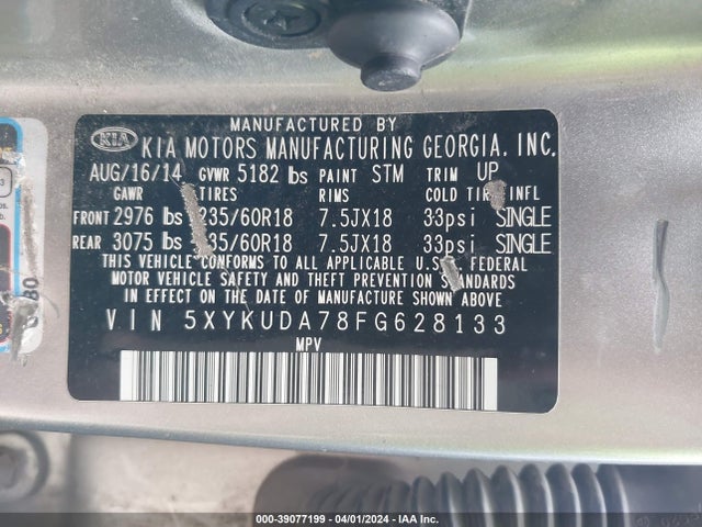 KIA Sorento Ex V6 2015 5XYKUDA78FG628133 Image 9