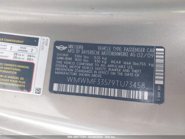 2009 MINI COOPER WMWMF33579TU73458 Photo 8