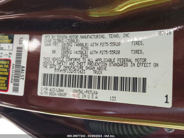 5TFHY5F13GX571623 Toyota Tundra Limited 5.7l V8