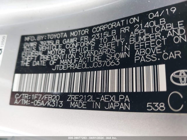 Toyota COROLLA LE 2020 JTDEPRAE0LJ037063 Image 9