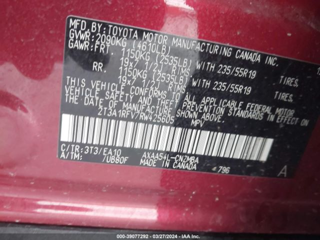 2T3A1RFV7RW425605 Toyota Rav4 Xle Premium