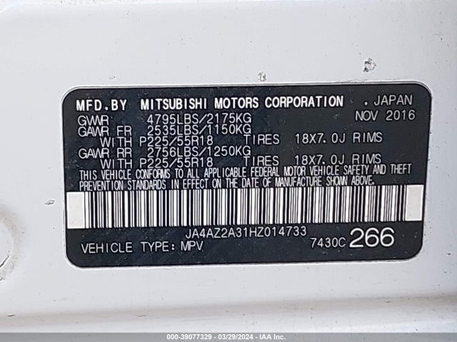 Mitsubishi Outlander Es 2017 JA4AZ2A31HZ014733 Image 9