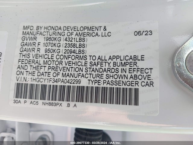 Honda ACCORD EX 2023 1HGCY1F34PA042299 Image 9