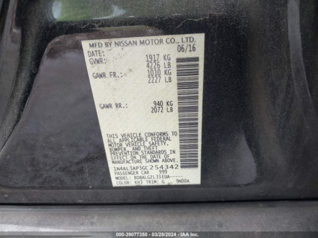 1N4AL3AP3GC254342 Nissan Altima 2.5/2.5 S/2.5 Sl/2.5 Sr/2.5 Sv