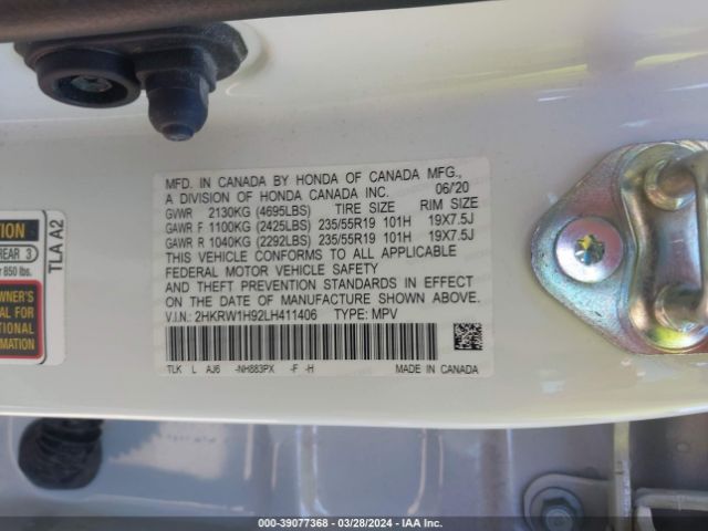 2HKRW1H92LH411406 Honda Cr-v 2wd Touring