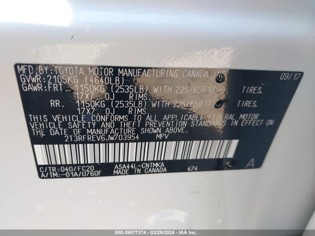 Toyota Rav4 Xle 2018 2T3RFREV6JW703954 Image 9