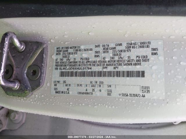 5LMCJ3D9XHUL01764 Lincoln Mkc Reserve