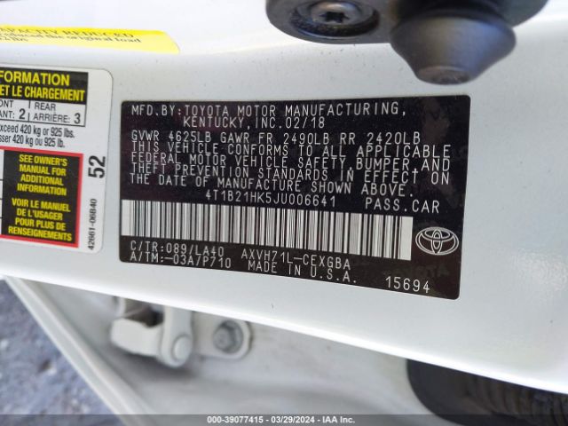 4T1B21HK5JU006641 Toyota Camry Hybrid Xle