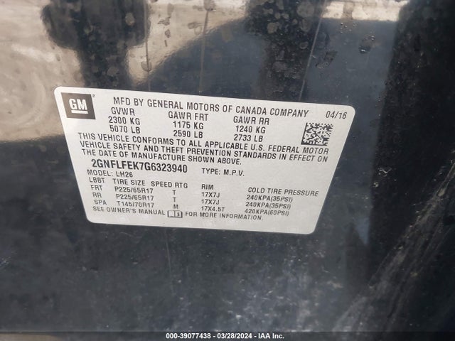 2GNFLFEK7G6323940 Chevrolet EQUINOX LT