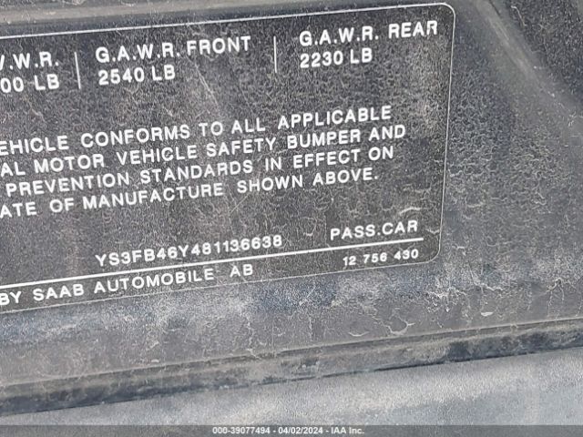 2008 SAAB 9-3 YS3FB46Y481136638 Photo 8
