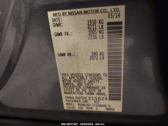 Nissan Altima 2.5 Sv 2014 1N4AL3AP5EC315624 Image 9