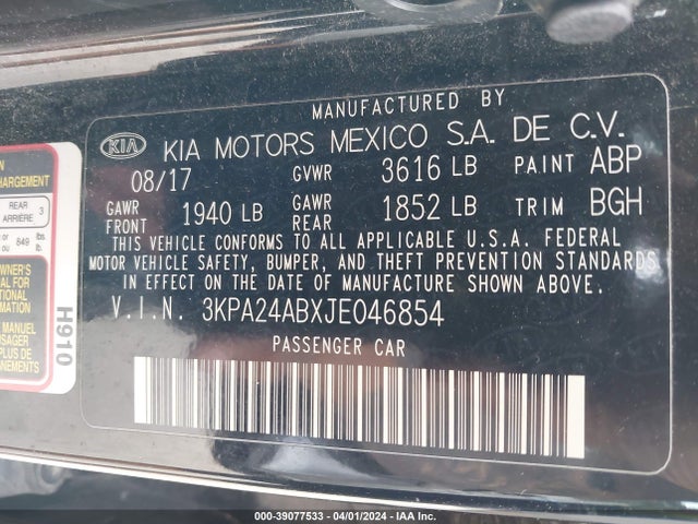 KIA RIO LX 2018 3KPA24ABXJE046854 Image 9
