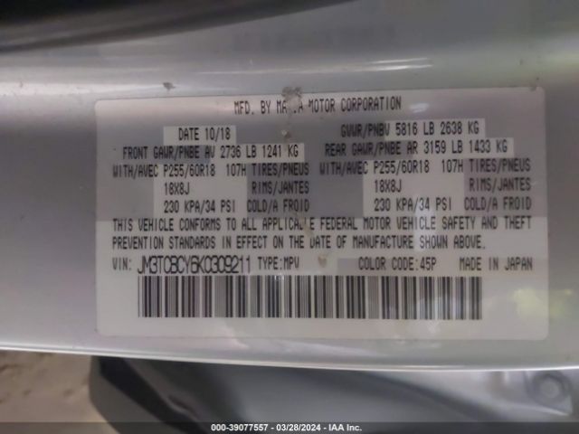 JM3TCBCY6K0309211 Mazda Cx-9 Touring