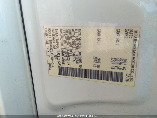 Nissan Altima 2.5 Sr 2016 1N4AL3AP9GC181266 Image 9