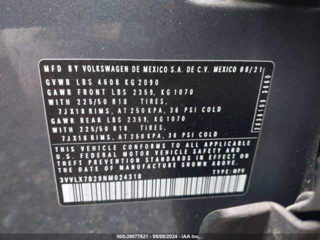3VVLX7B29NM024318 Volkswagen Taos 1.5t Se