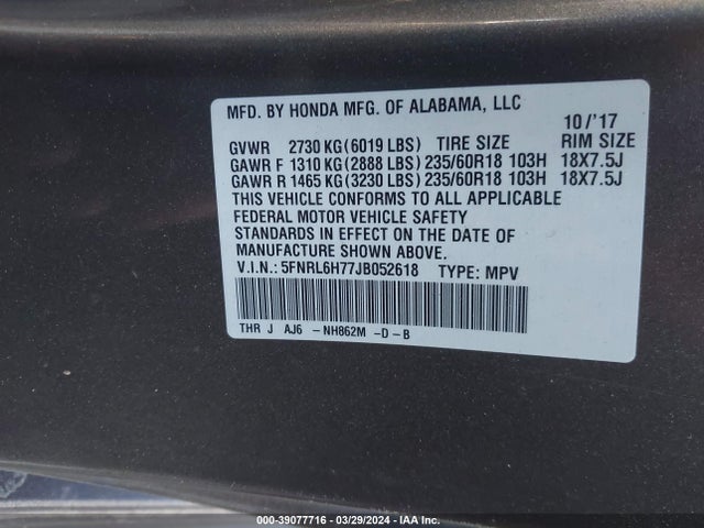 Honda Odyssey Ex-l 2018 5FNRL6H77JB052618 Image 9