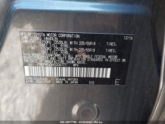 Toyota Rav4 Limited 2017 JTMDFREVXHD206777 Image 9