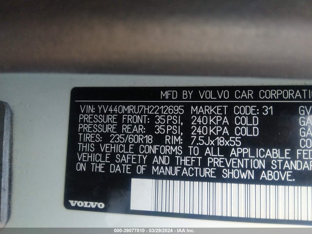 YV440MRU7H2212695 Volvo Xc60 T5 Inscription
