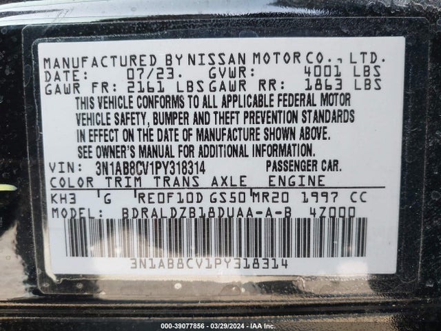 Nissan Sentra Sv Xtronic Cvt 2023 3N1AB8CV1PY318314 Image 9