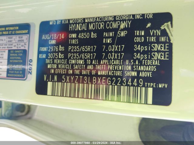 5XYZT3LBXEG223449 Hyundai Santa Fe Sport 2.4l