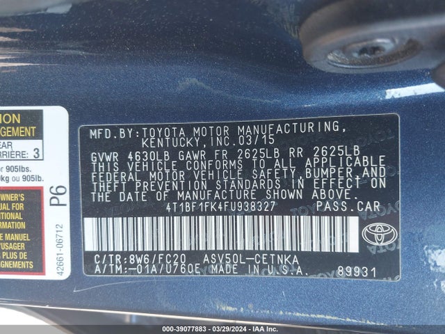Toyota CAMRY LE 2015 4T1BF1FK4FU938327 Image 9