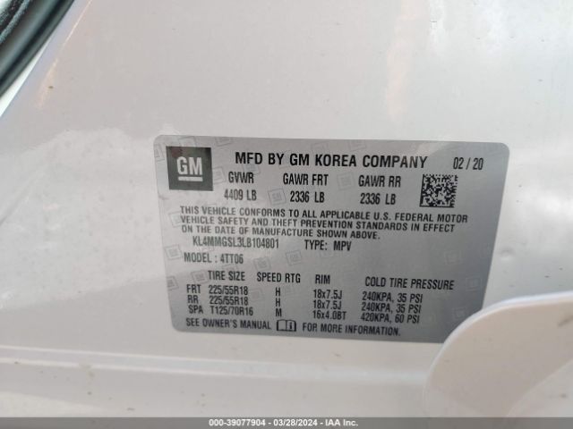 KL4MMGSL3LB104801 Buick Encore Gx Awd Essence