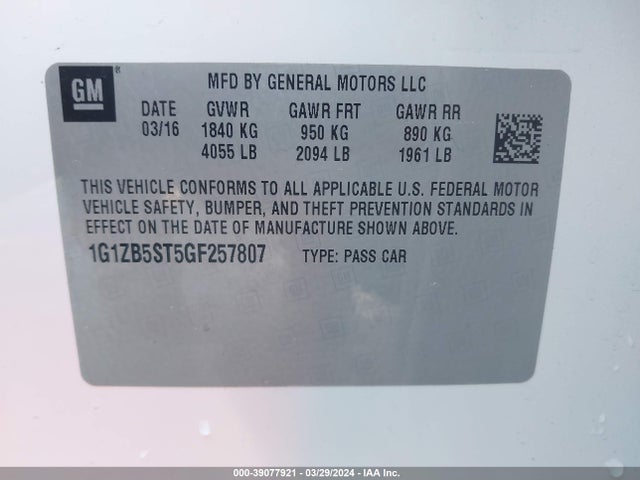 Chevrolet MALIBU LS 2016 1G1ZB5ST5GF257807 Image 9