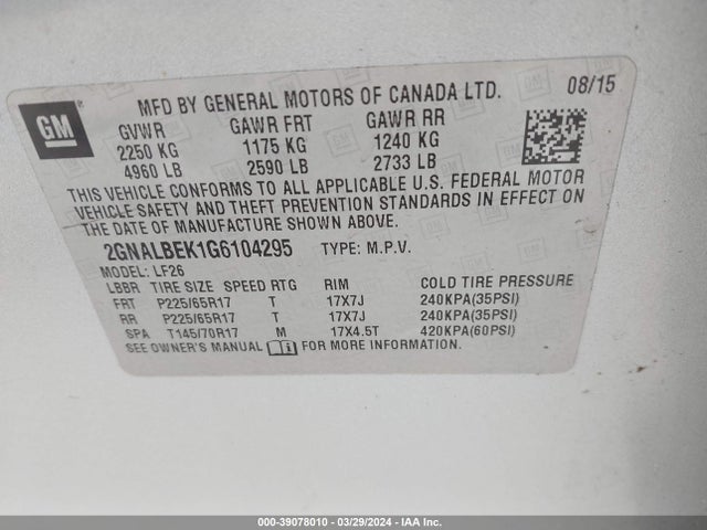 Chevrolet EQUINOX LS 2016 2GNALBEK1G6104295 Image 9