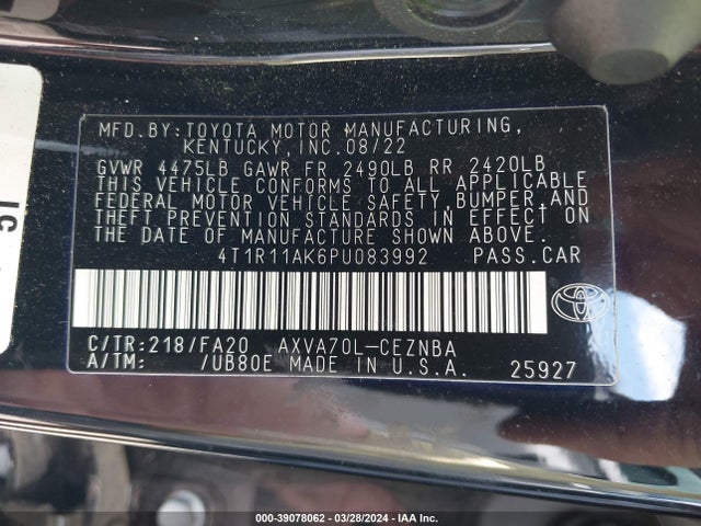 Toyota CAMRY LE 2023 4T1R11AK6PU083992 Image 9