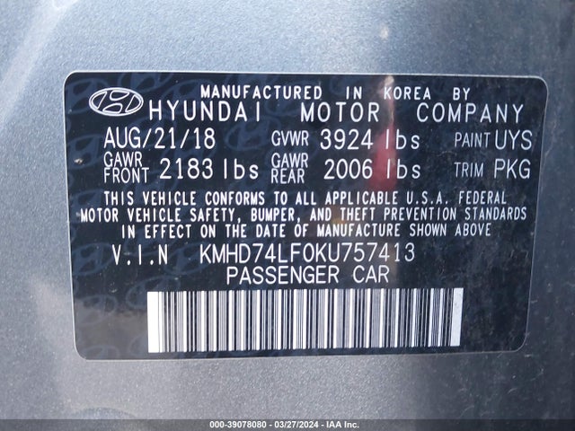 Hyundai ELANTRA SE 2019 KMHD74LF0KU757413 Image 9