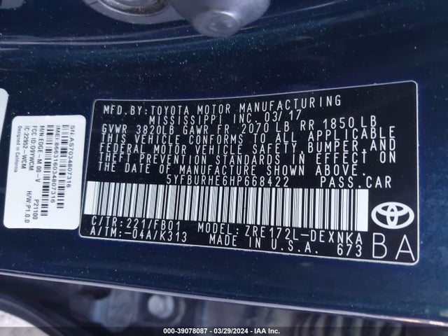 Toyota COROLLA LE 2017 5YFBURHE6HP668422 Image 9