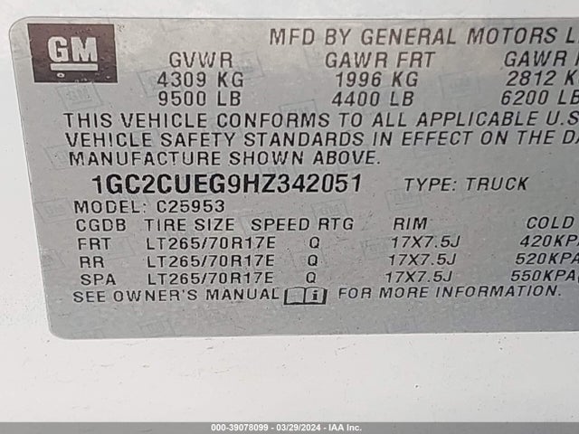 Chevrolet Silverado 2500hd Wt 2017 1GC2CUEG9HZ342051 Image 9