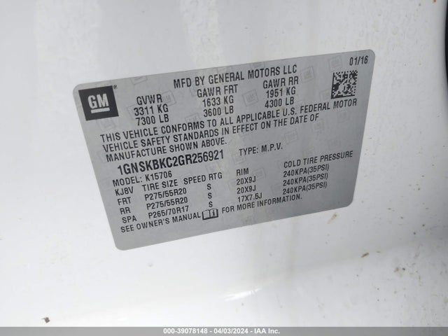 Chevrolet Tahoe Lt 2016 1GNSKBKC2GR256921 Image 9