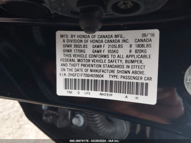 Honda Civic Ex-l 2016 2HGFC1F70GH659604 Image 9