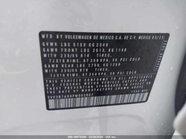 3VV3B7AX6PM083907 Volkswagen Tiguan 2.0t Se